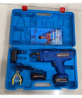 Cordless Lithium Rebar Tying Tool With 12V Battery and accessories in blue carrying case, ergonomic design for builders