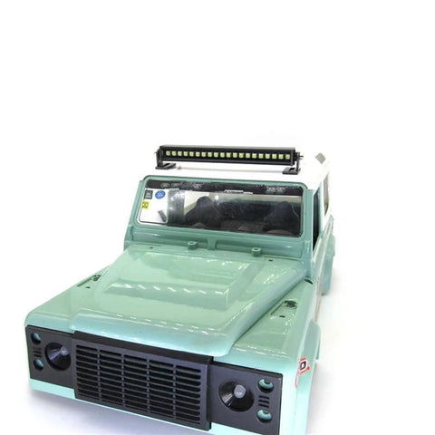 Front view of RC car with Rugged RC Car Light Strips Kit For WPL D12 D14 C24 C34 And MN D90 MN99S Upgrade Roof Lamp Bar