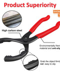 12 Inch Adjustable Oil Filter Wrench with red non-slip handles and high carbon steel jaws, ideal for tight spots and stubborn filters.