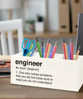 Wooden Desk Organizer With Multiple Compartments For Pens Pencils Makeup Brushes Toothbrushes And More A Handy Engineer Gift, shown holding colorful pens and scissors on a desk.