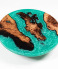 16 Inch Turquoise Epoxy Resin Lazy Susan Wood Turntable Organizer For Kitchen Countertop And Pantry Storage Rotating Tray