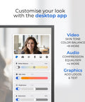 ProMini 4K Eye Contact Webcam app interface for adjusting video and audio settings on laptops and small screens for Zoom video calls.