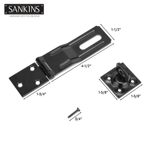 Image of Four And A Half Inch Swivel Staple Safety Hasps With Twist Knob Gate Door Hasp Latches For Fence And Cabinet Black 2 Pack