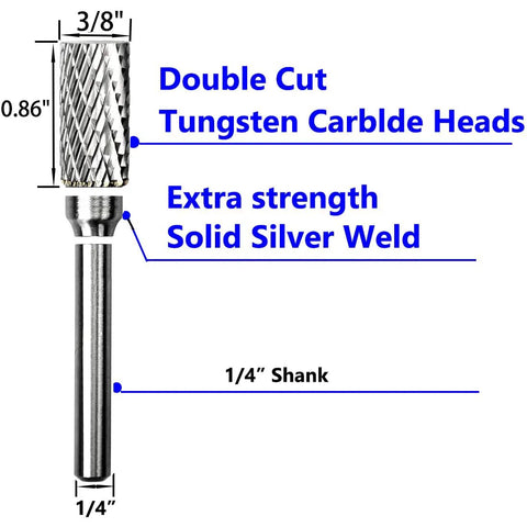 Beefed Up Pro Grade Tungsten Carbide Rotary Burr Set For Die Grinders One Quarter Inch Shank SB Three Double Cut Bits tool