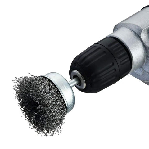 Six Piece Wire Brush Wheel And Cup Brush Set For Drill With One Quarter Inch Arbor And 0.012 Inch Crimped Carbon Steel Wires for rust removal