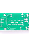 PWM To Voltage Converter Module For PLCs And Microcontrollers, PCB showing input and output markings, green board