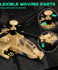 One Thirty Scale AH 64 Apache Helicopter Model Kit showing flexible moving parts with realistic cockpit and landing gear