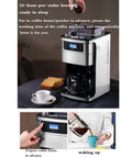 Fully Automatic Espresso Machine With Built In Grinder And Sleek Stainless Steel Body, brewing coffee with 24-hour timer setup.