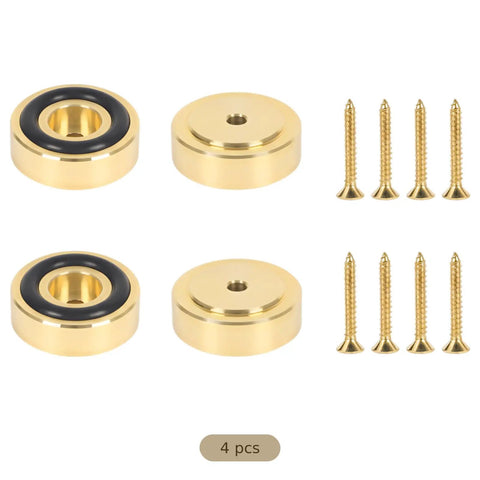 4 Brass Cutting Board Feet With Nonslip Pads And Silicone Rubber Bases For Speaker Amplifiers, Heavy Duty Vibration Free Screws