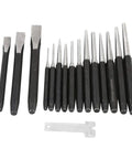 Heavy Duty 16 Piece Punch And Chisel Set With Pin Punch And Center Taper Tools, Heat Treated Steel, Rust Resistant Build, Engraved Size Gauges For Dowel Removal And Nut Alignment, Beefy Auto And Maintenance Kit, 16-piece set shown
