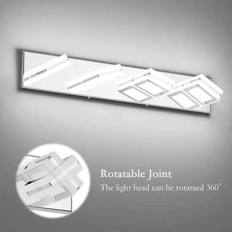 4 Light LED Bathroom Vanity Light With Up And Down Glow, Chrome Wall Mount, Rotatable Acrylic Heads, Modern Mirror Lighting For Powder Room Or Bath, Sleek Chrome Vanity Bar