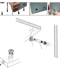 Installation steps for 50 Sets Of 15X12Mm Black Cam Lock Dowel Connectors With Pre Inserted Nuts For Panel Furniture Assembly.