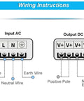 Plug and Play 100-240V AC to 15V DC 20A 300W Switching Power Supply Transformer Isolation Type for DIY Electronics High Efficiency Stable Output Rugged Build 1 Piece wiring diagram showing AC input and DC output terminals