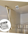 TOPPERFUN cabinet door hinge, silver metal self-closing; installed on cabinet edge, side view with close-up inset.