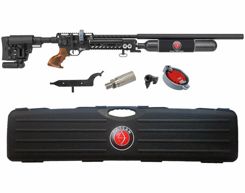Factor Sniper Long 30 Caliber PCP Side Lever Air Rifle Bundle With Pellets And Targets, ambidextrous handle, carrying case
