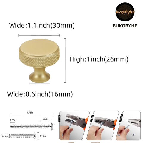 10 Pack Brushed Gold Cabinet Knobs With Gold Knurled Drawer Pulls Solid Kitchen Hardware dimensions and installation guide