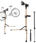 66 Lbs Bike Repair Stand With Pro Grade Clamp, Heavy Duty Aluminum Work Stand, adjustable height, holding a bicycle frame
