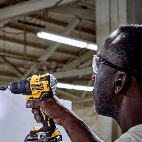 Person using Compact 20V Cordless Drill And Driver Kit With Brushless Motor Half Inch Chuck Ultra Lightweight At Two Point Four Pounds