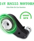 24V Ride On Car Gearbox Upgrade For Kids High Speed Drive Motor Replacement RS555 Style 40000 RPM Close-Up View