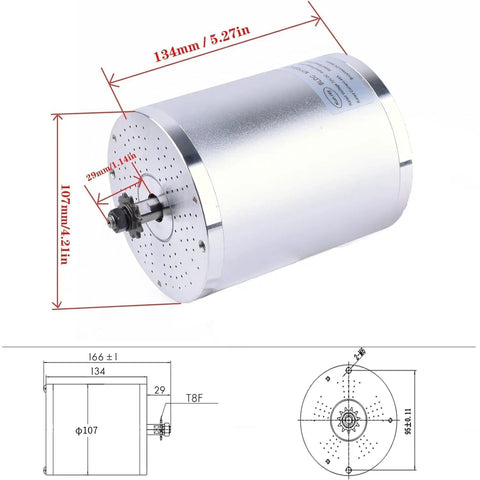 Side view of 72V 3000W BLDC Electric Motor for Go Karts Scooters and Motorcycles with 5800RPM brushless mid drive and aluminum body