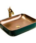 Bathroom Sink Bathroom Vessel Sink Gold Plated Rectangle Countertop Sink with green and gold finish, elegant basin design.