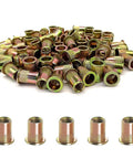 M12 Carbon Steel Rivet Nuts Flat Head Threaded Inserts Heavy Duty Assort Kit For Automotive And Weekend Warriors, yellow finish