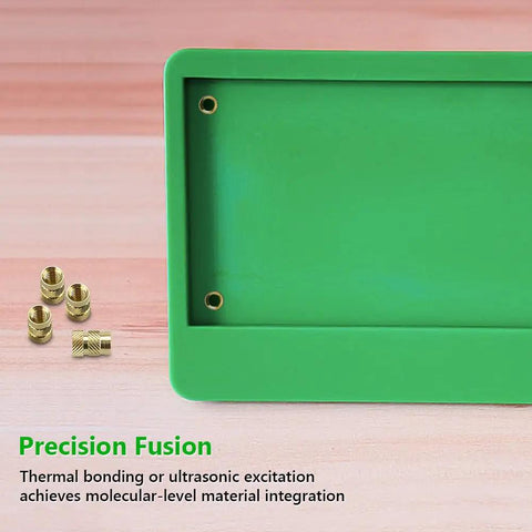 Close-up of brass heat set threaded inserts for plastic and 3D printing eight thirty two female thread size 0.25 inch length knurled.