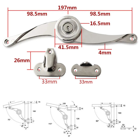 Top Shelf Zinc Alloy Lid Lift Supports With Zero Drag Soft Close Action, Heavy Duty Hardware For Cabinet Doors, dimensions and design details.