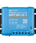 Front view of SmartSolar MPPT Solar Charge Controller With Bluetooth For Off Grid Power, 100V 20A, blue casing, front panel.