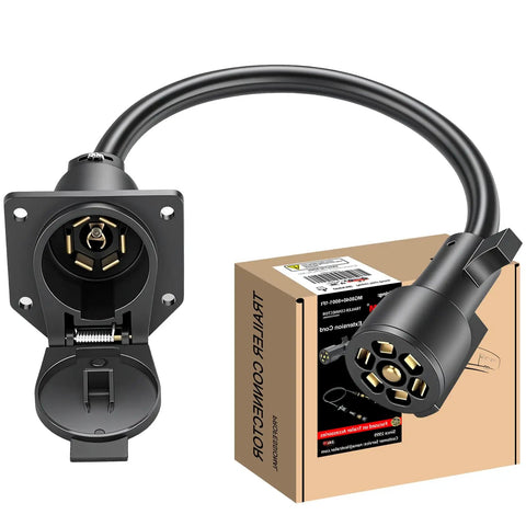 Heavy Duty 7 Way Trailer Extension Cord Plug And Play One Foot Wiring Cable With Socket for RV Camper Trailers, molded housing.