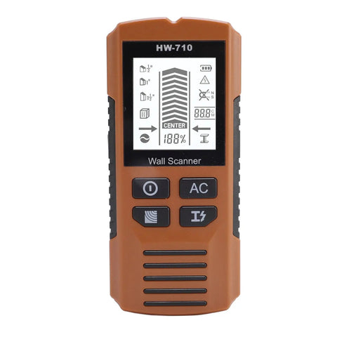 WALFRONT 3 Mode Stud Finder Wall Scanner with LCD Backlit Display, showing controls and scanning interface.
