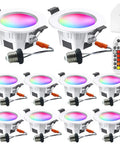 Smart LED Recessed Downlight Kit 10 Pack 3 Inch 5W Each Dimmable RGBWC Ceiling Lights With WiFi Bluetooth Mesh Control Remote
