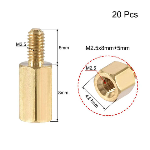 M2.5x8mm And 5mm Male Female Brass Hex PCB Spacer Standoff For FPV Drone Quadcopter Computer And Circuit Board 20 Pieces
