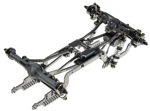 Beefed Up Heavy Duty Stainless Steel High Clearance Link Set For TRX4M Defender And Bronco Black Coated Drop In Replacement For Stock Plastic Links Precision Machined For Stable Performance 42g Per Set installed on RC crawler chassis