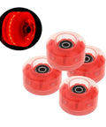 Quad Roller Skate Wheels 4 Pack With Light Up RGB Bearings for Double Row Skating, featuring red urethane wheels