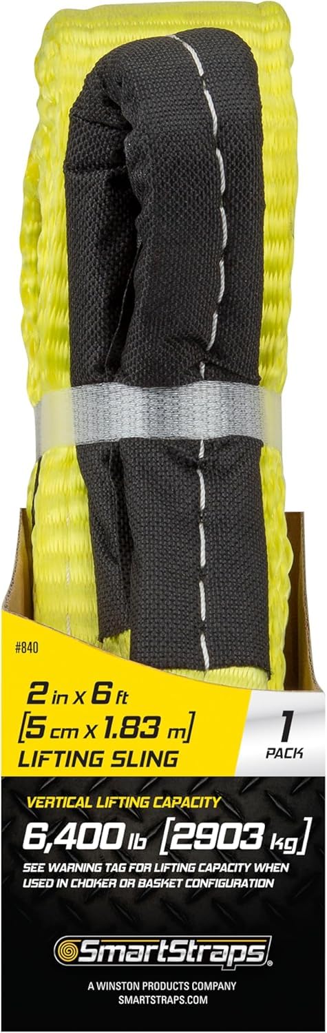 Beefy 2x6 Nylon Webbing Sling 6,400 Lb Vertical Lifting Capacity for Choker and Basket Lifts, Bright Yellow