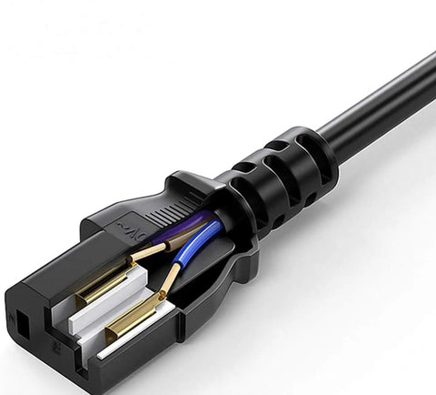 Close-up of black 3-prong replacement power cord showing internal wires, suitable for electric pressure cookers and kitchen appliances.
