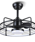 Caged Ceiling Fan With Lights In Black, Outdoor Ceiling Fan With Remote, Reversible 8 ABS Blades, Low Profile Indoor Outdoor Fixture