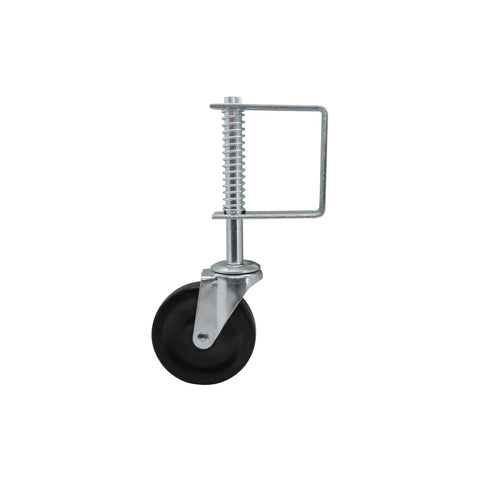 4 Inch Spring Loaded Gate Caster With Heavy Duty Swivel Wheel And Universal Mount, Adjustable Shock Absorbing Spring For Smooth Gate Movement