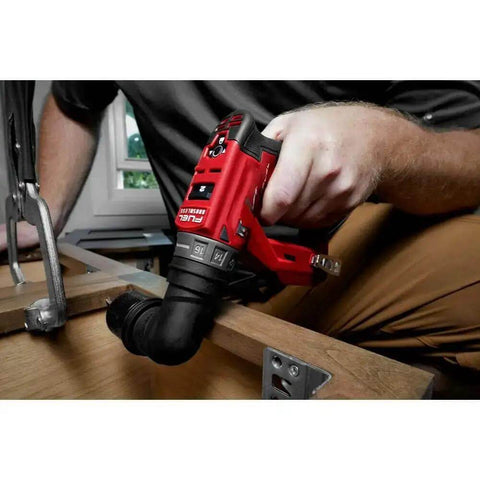 Close-up of 12V Brushless Cordless Drill Driver Combo 4 In 1 Hammer Drill With Right Angle Head in use on wood.