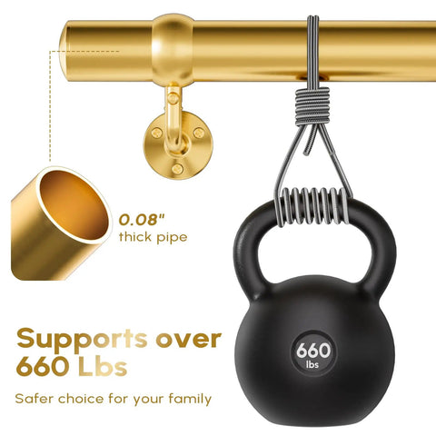 Legit Heavy Duty Six Foot Stair Handrail Kit Made From Tough 304 Stainless Steel With Badass Rust Resistant Build and Fly Gold Finish showing 0.08" thick pipe and weight support.