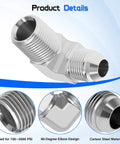 Built Tough 90 Degree JIC 37 Degree Male To Three Quarter Inch NPTF Male Hydraulic Elbow Adapter For Tight Hose Routing And Universal System Compatibility Carbon Steel. 90-degree carbon steel elbow adapter, threaded ends shown.