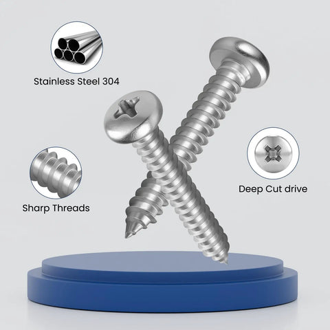 247 Piece Pan Head Wood Screw Set For Home DIY Projects, Stainless Steel 304 Self Tapping Screws, Phillips Drive on display
