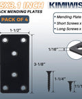 Heavy Duty Mending Plates Pack Of Four Black Steel Straight Brace Brackets For Furniture And Shelves Tough As Nails Joining Hardware with screws