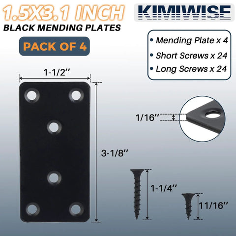 Heavy Duty Mending Plates Pack Of Four Black Steel Straight Brace Brackets For Furniture And Shelves Tough As Nails Joining Hardware with screws