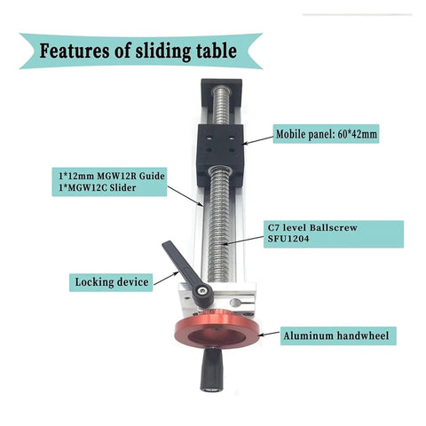 Manual Sliding Table With Ball Screw For Pro Grade Linear Motion 50 To 1000mm Stroke SFU1204 Ball Screw MGW12C Single Rail Guide Heavy Duty Precision Table For CNC Milling And Accurate Travel, aluminum handwheel