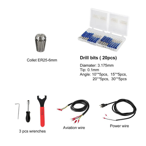 Plug And Play 4KW 220V CNC Spindle Motor Kit With Air Cooled Spindle VFD Inverter ER25 6mm Collet Aviation Wire And Drill Bits
