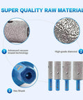 Diamond finger milling bits set of four with hex shanks, high-grade diamond coating for enlarging holes in porcelain.