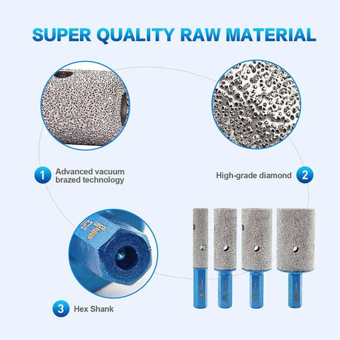 Diamond Finger Milling Bit 1 Inch For Porcelain Ceramic Granite And Marble Dry Core Drill Bit With Hex Shank Grit 50 To 60 65mm Total Length Perfect For Enlarging And Shaping Existing Holes shown with advanced vacuum brazed technology and high-grade diamond.