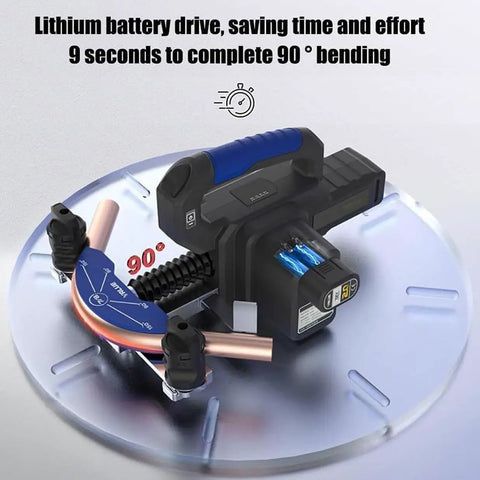 Heavy Duty Electric Copper Tube Bender With 2000mAh Battery 1/4 To 7/8 Inch Pipe Bending Tool for Refrigeration Steel Pipes showing quick 90 degree bend.